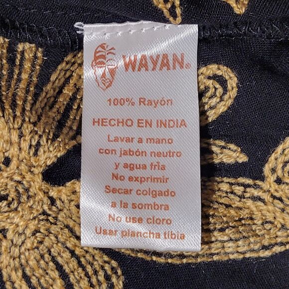 WAYAN NATURAL WEAR Black Tunic Dress Size S Floral Embroidered Bell Sleeves - Picture 10 of 11